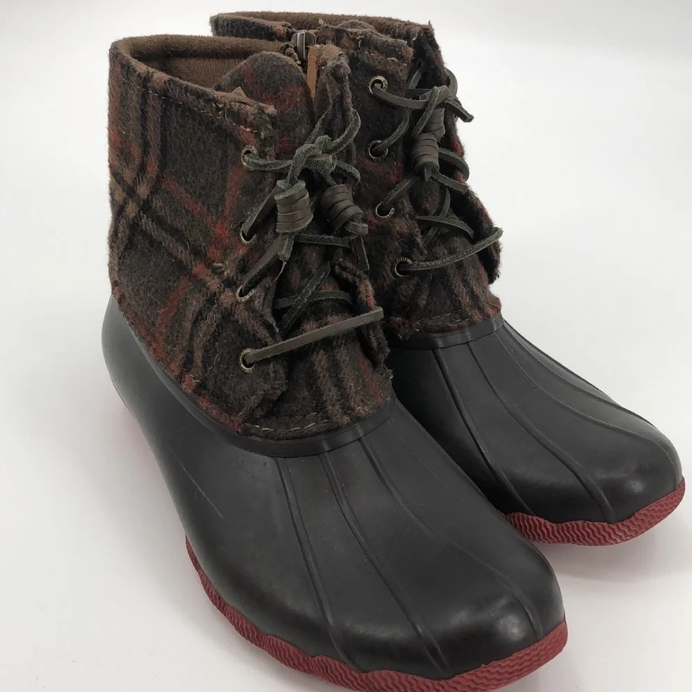 Sperry Wool Plaid Tartan Salt Water Duck Boots Size 8M STS95922 Zipper, Laces